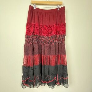 Coldwater Creek XL Boho‎ Witchy Dark Fairy Whimsigoth Maxi Tiered Skirt